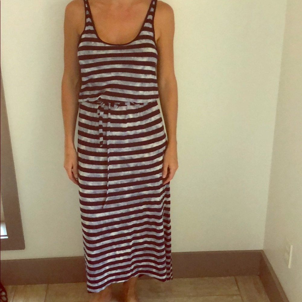 Blue Striped Cotton Dress W/Belt, Sz Small